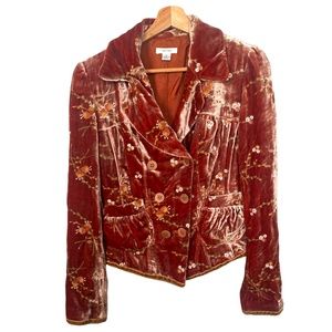 TYLER BOE Vintage Women's Long Sleeve Velour Embroidered Jacket Size 4